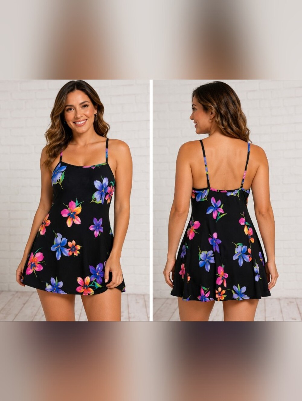 longitude black floral swimdress swimsuit tropical resort beach cruise 14
